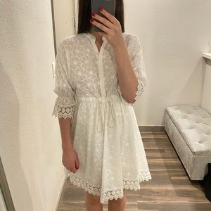 White summer eyelet fabric dress